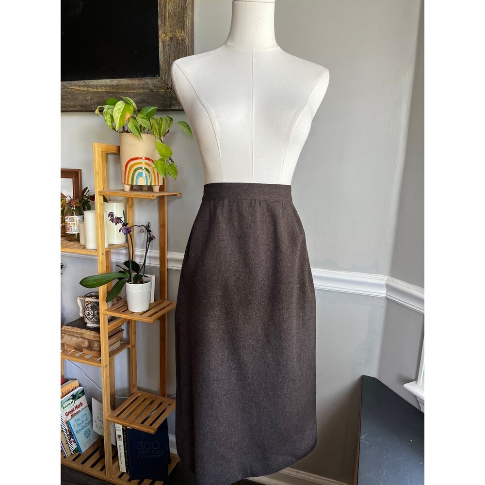 Vintage 60s Brown Pencil Skirt Handmade Wool Academia Size Small